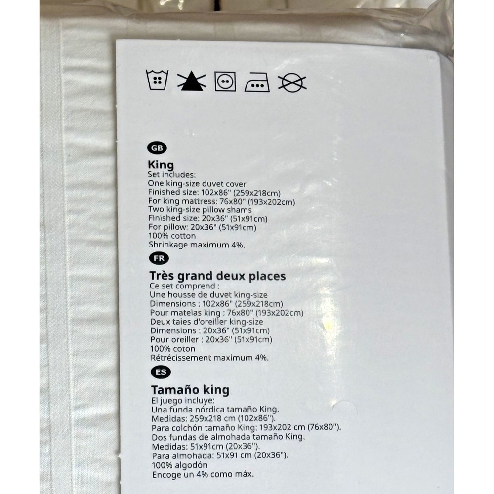 Ikea OFELIA VASS King Duvet Cover w/ Pillowcases Dobby Woven Bed Set White New - Picture 5 of 7